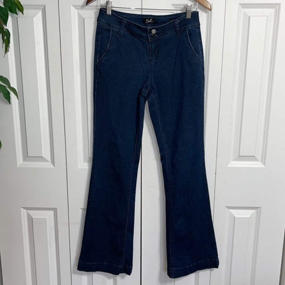 Earl Jean Womens Dark Wash Flare Leg Jeans Button Fly Size S